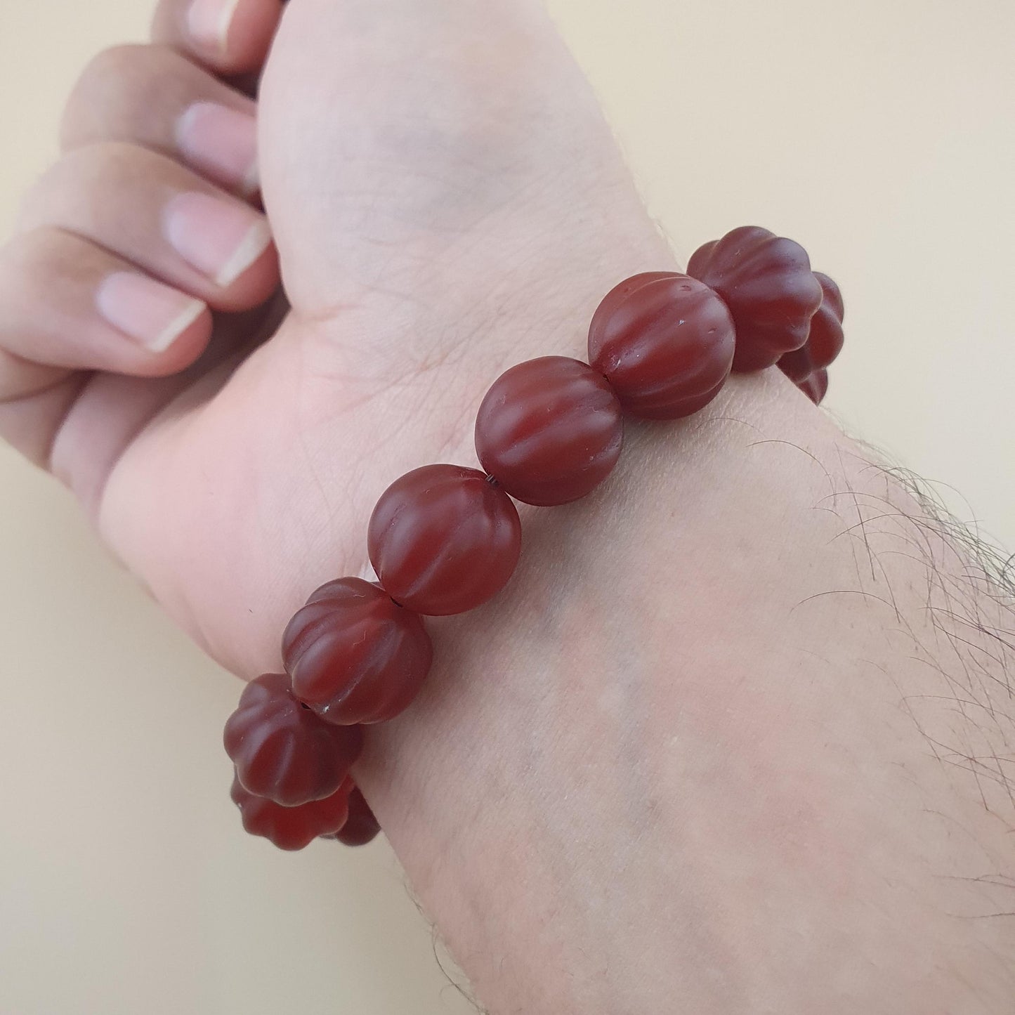 Vintage Melon Shape Carnelian Agate Beads Bracelet