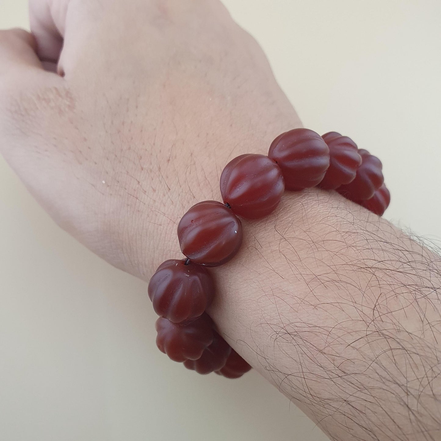 Vintage Melon Shape Carnelian Agate Beads Bracelet