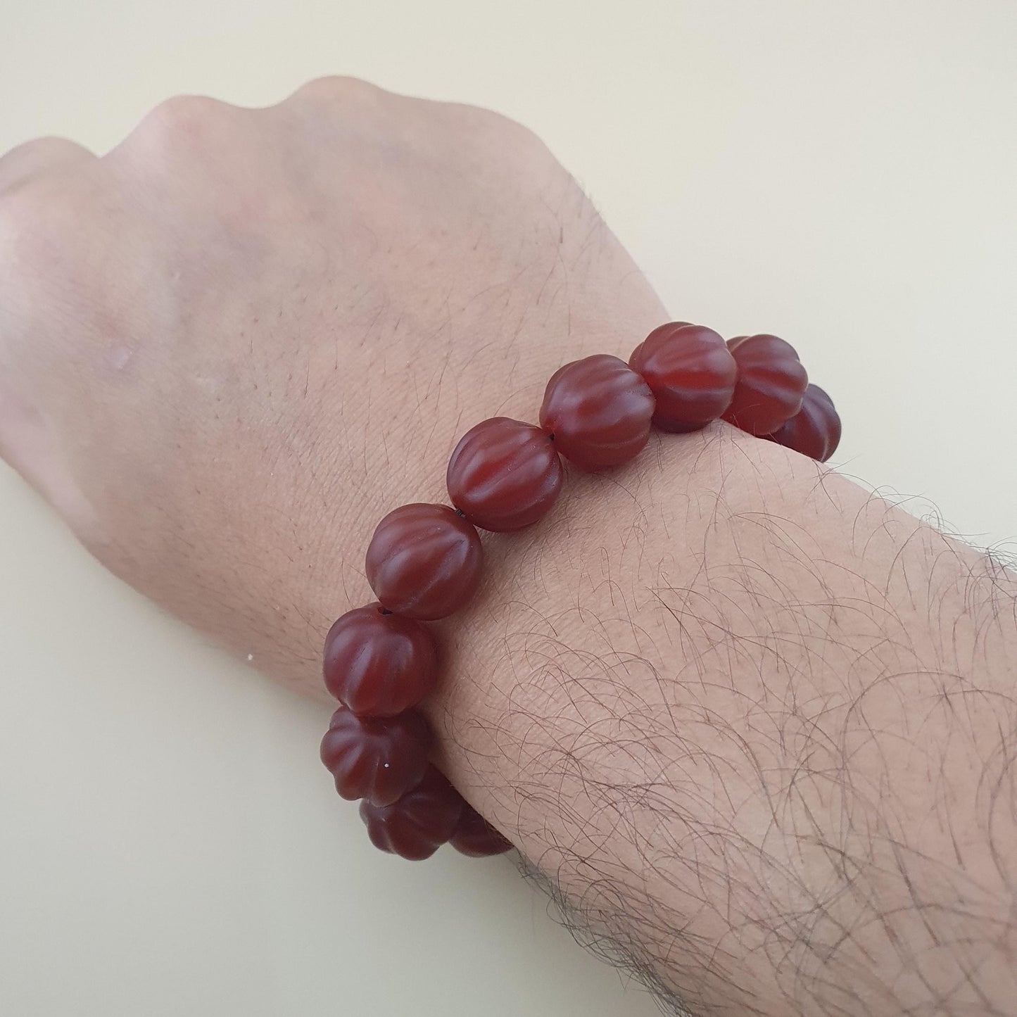 Vintage Melon Shape Carnelian Agate Beads Bracelet