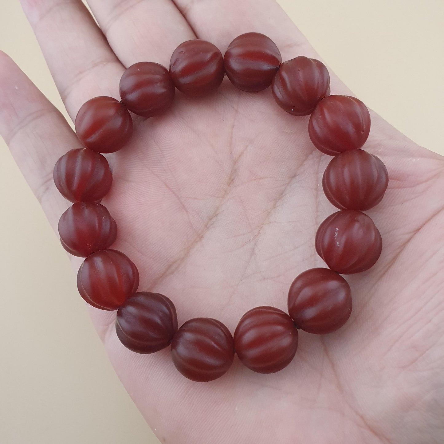 Vintage Melon Shape Carnelian Agate Beads Bracelet