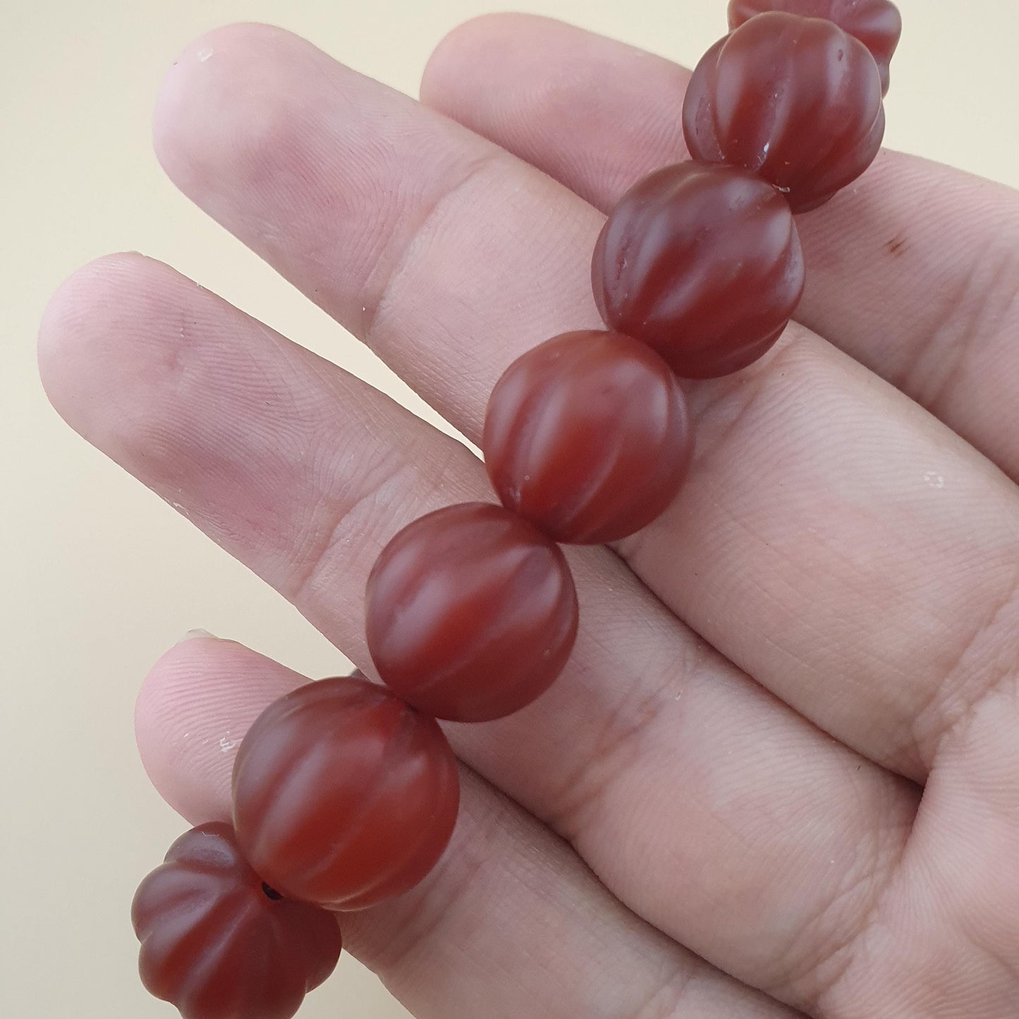 Vintage Melon Shape Carnelian Agate Beads Bracelet