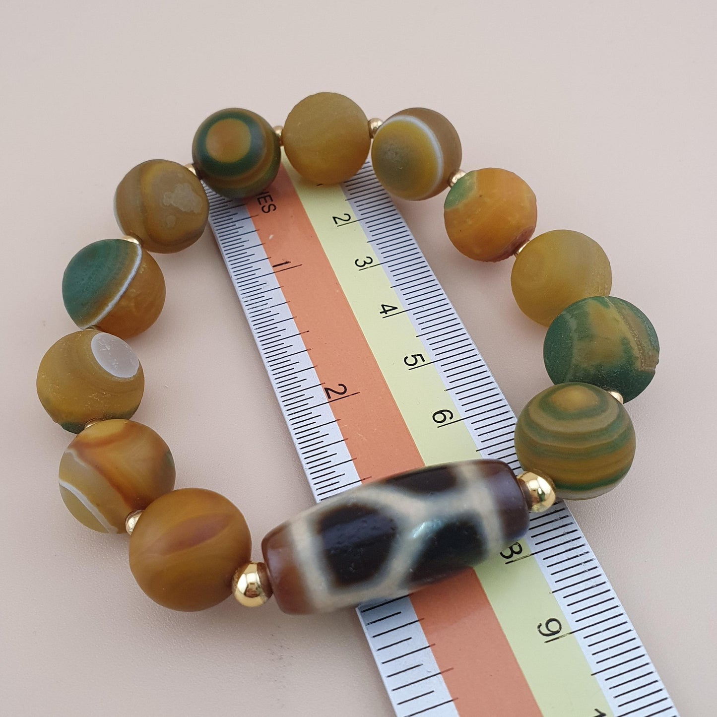 Vintage 2 Eyes Himalayan Tibetan & Unique Pattern Agate Beads Bracelet