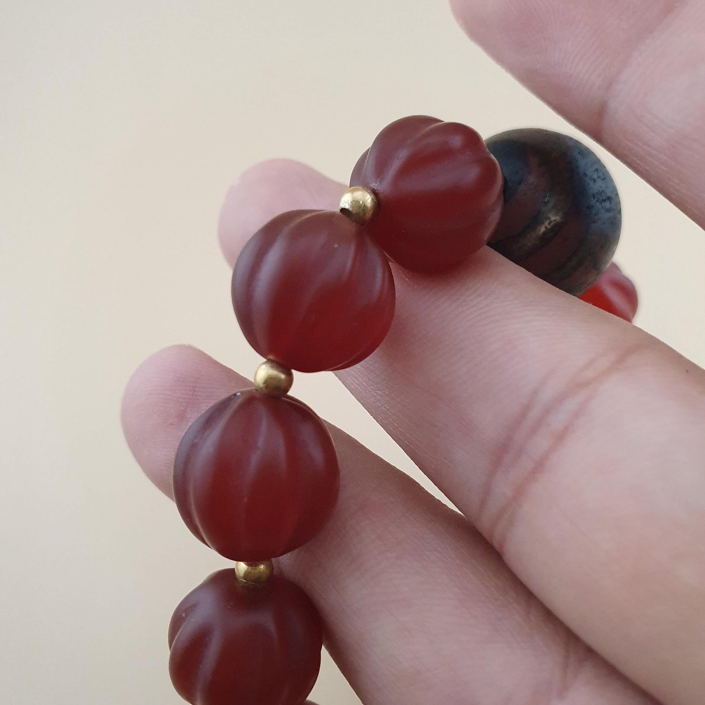 Vintage Melon Shape Carnelian Agate & Etched Carnelian Bracelet