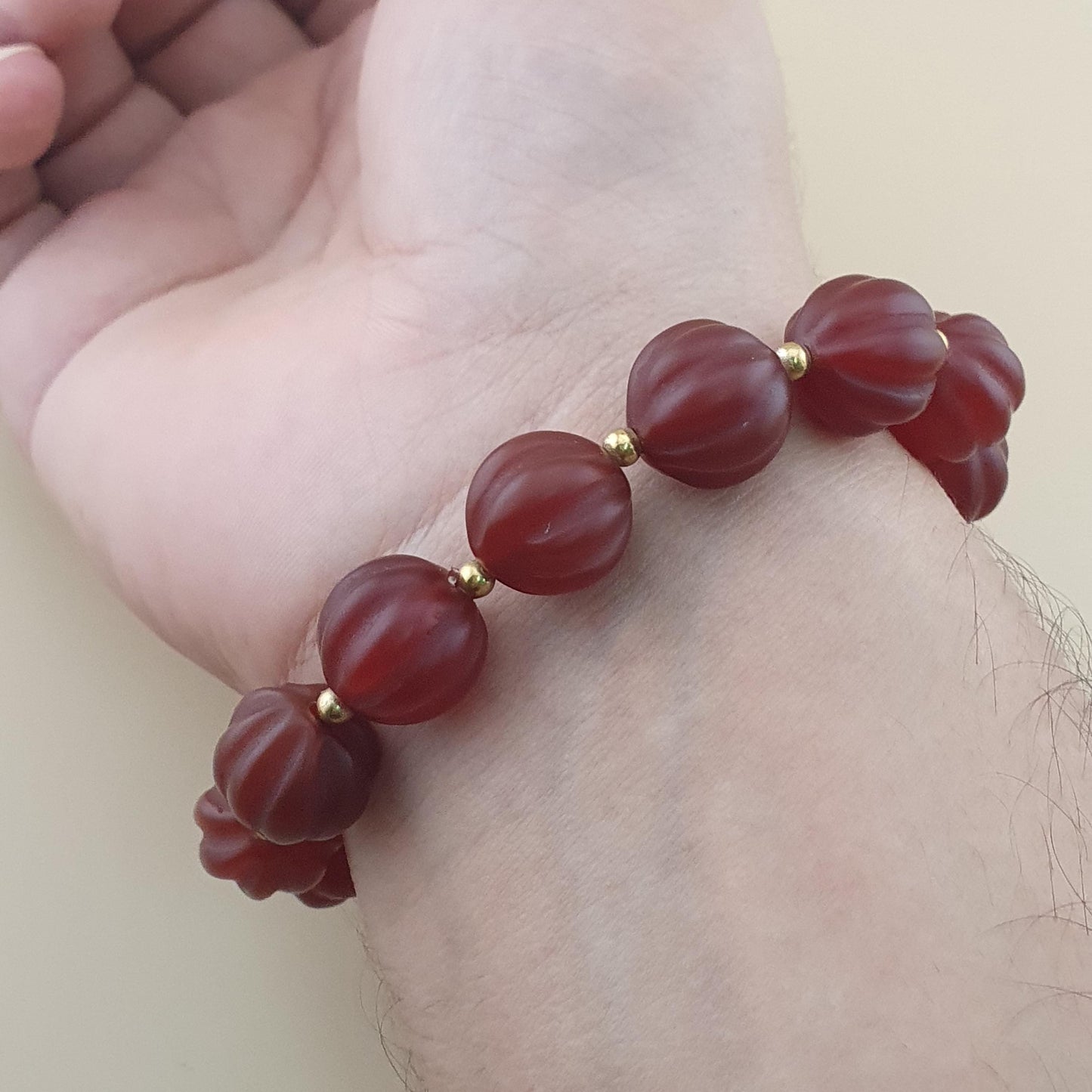 Vintage Melon Shape Carnelian Agate & Etched Carnelian Bracelet