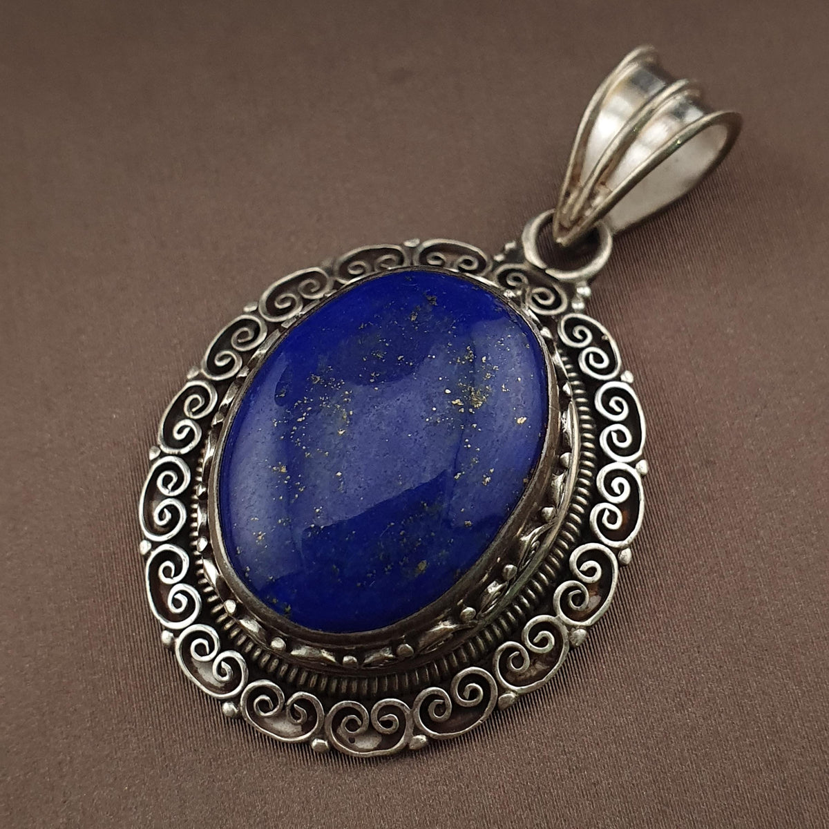 Handmade Lapis Lazuli Pendant, 925 Sterling Silver Filigree