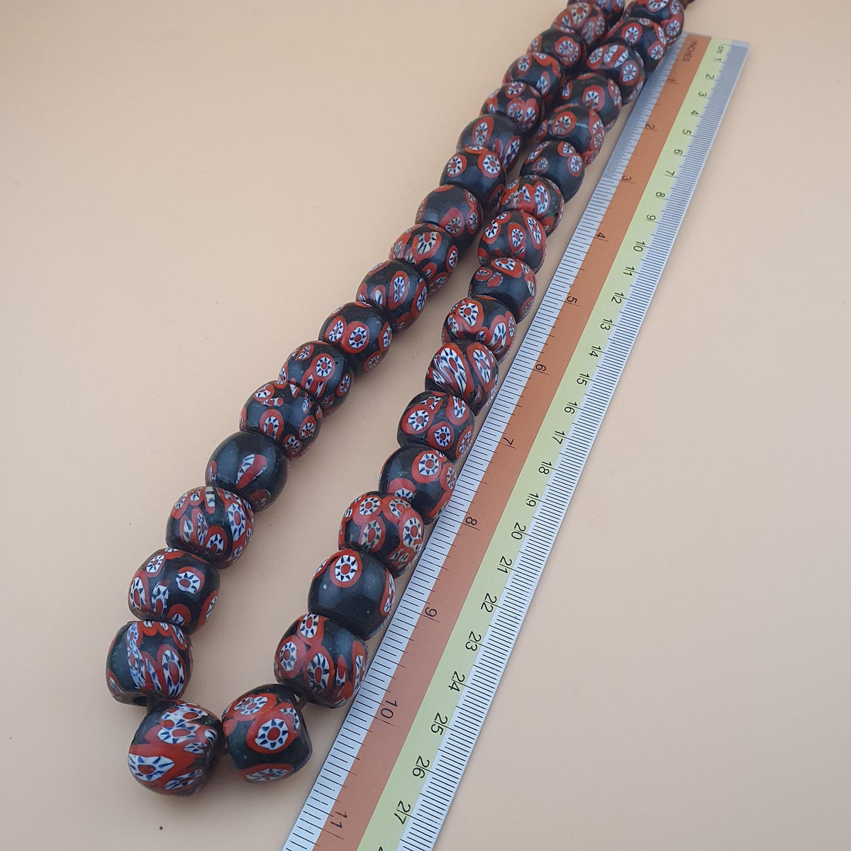 Venetian Style Floral Glass Bead Necklace Strands Antique Design