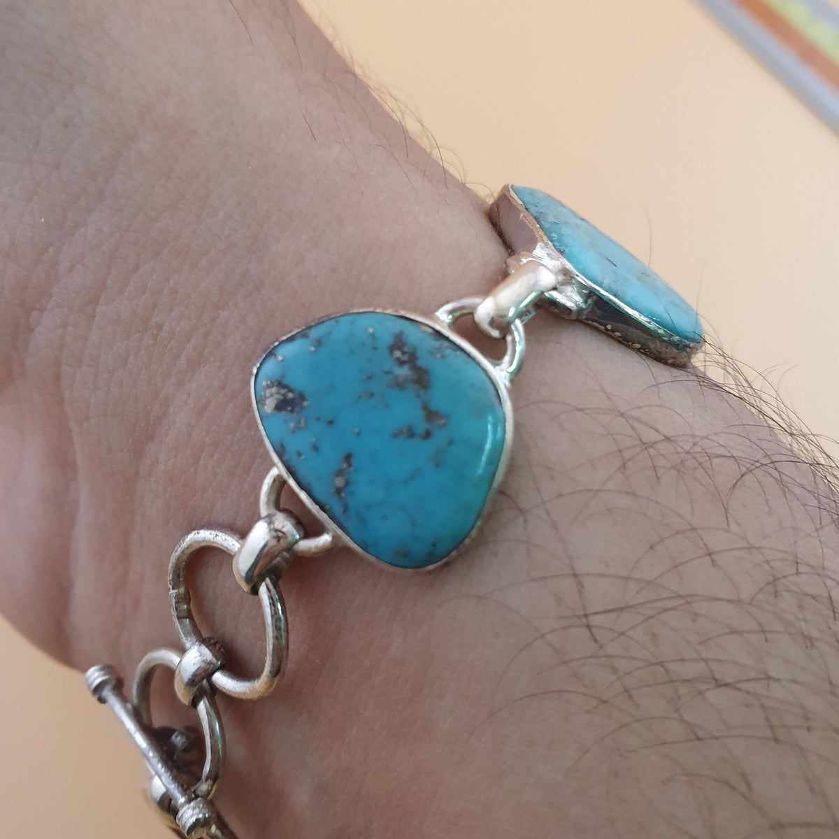Authentique bracelet en argent sterling 925 avec turquoise d'Arizona