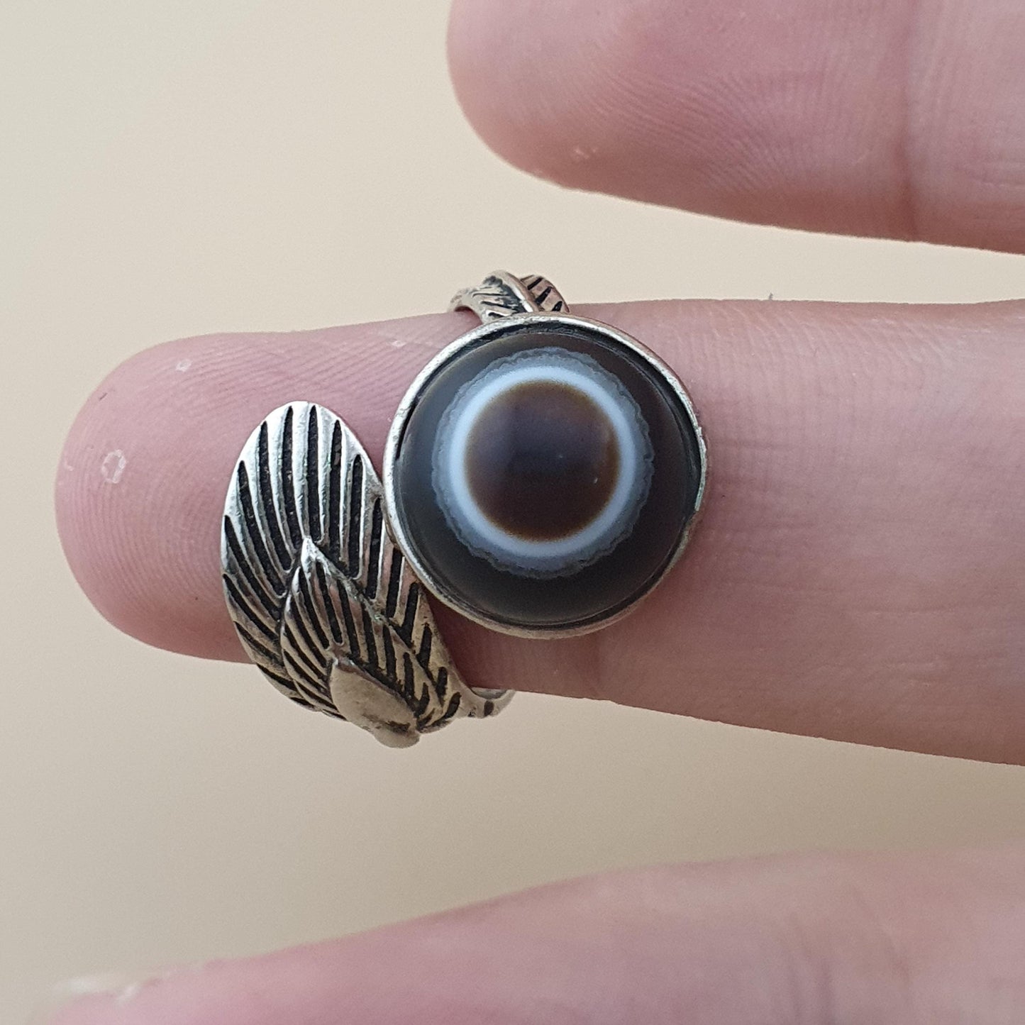 Lot Of 2 Vintage Suliemani Eye Agate Brass Rings