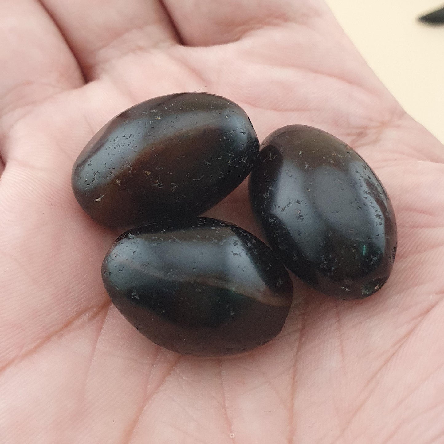 Antique Natural Brown Black Suliemani Oval Shape Suliemani Agate Lot of 3 Beads