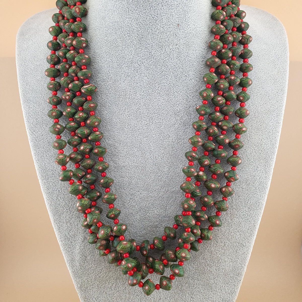 Collier de perles en verre Vintage Gabri Style Eyes & WhiteHeart de Venise de 22 pouces