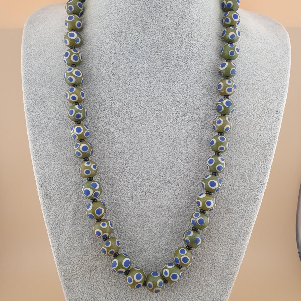 Vintage Thousand Blue Eyes Venetian Glass Bead Necklace - Millefiori Style 24"