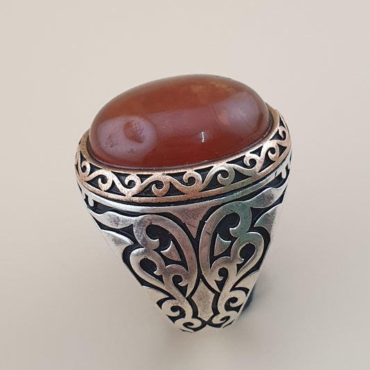 Handgefertigter, Vintage-inspirierter Achatring aus 925er Sterlingsilber