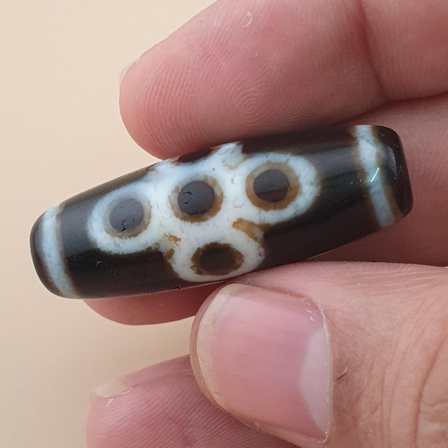 Vintage Himalayan Spiritual Flower Motif Energy Agate Dzi Talisman