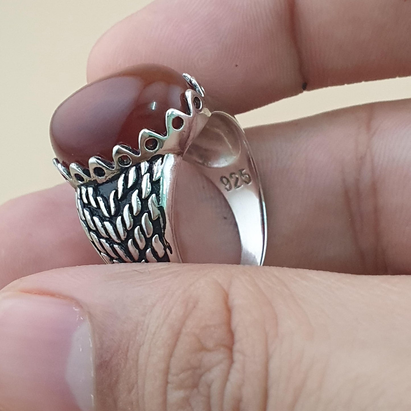 Echter roter Achatring aus 925er Sterlingsilber, elegant