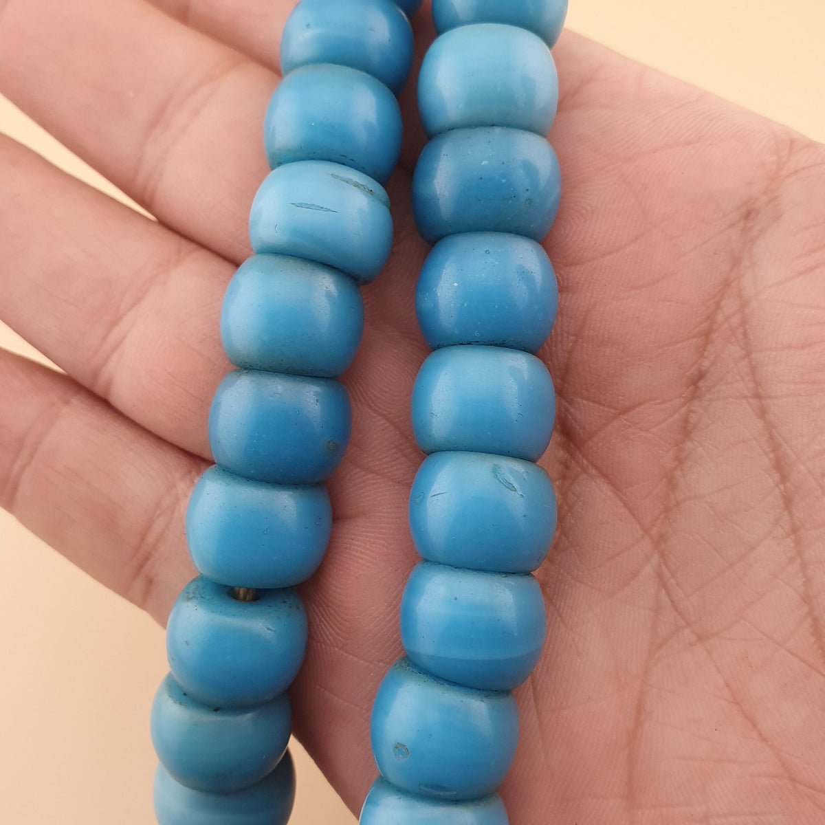 Antique Turqouise Blue African Style Glass Beads Strand 16 inches