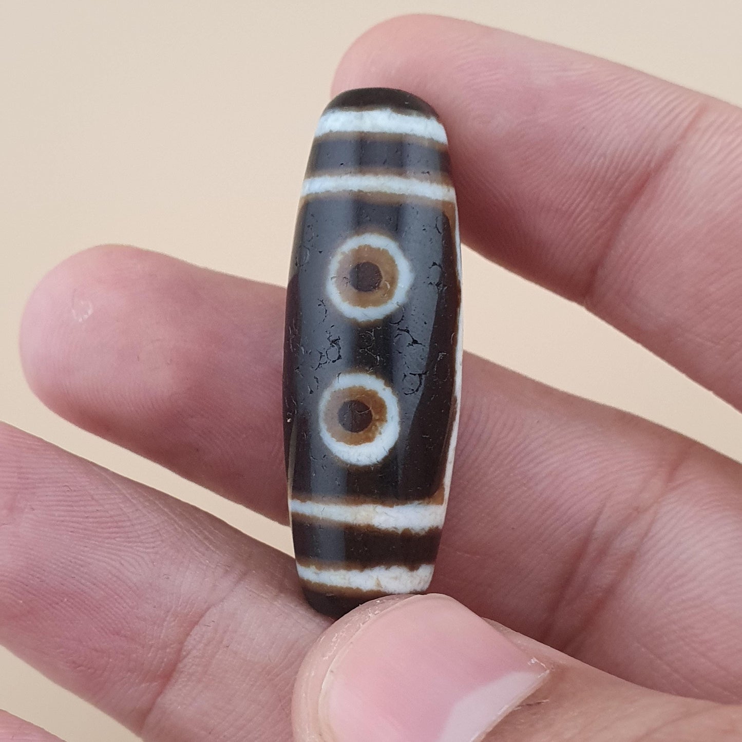 Vintage 5 Eyes Himalayan Tibetan Agate Dzi Bead Amulet Pendant
