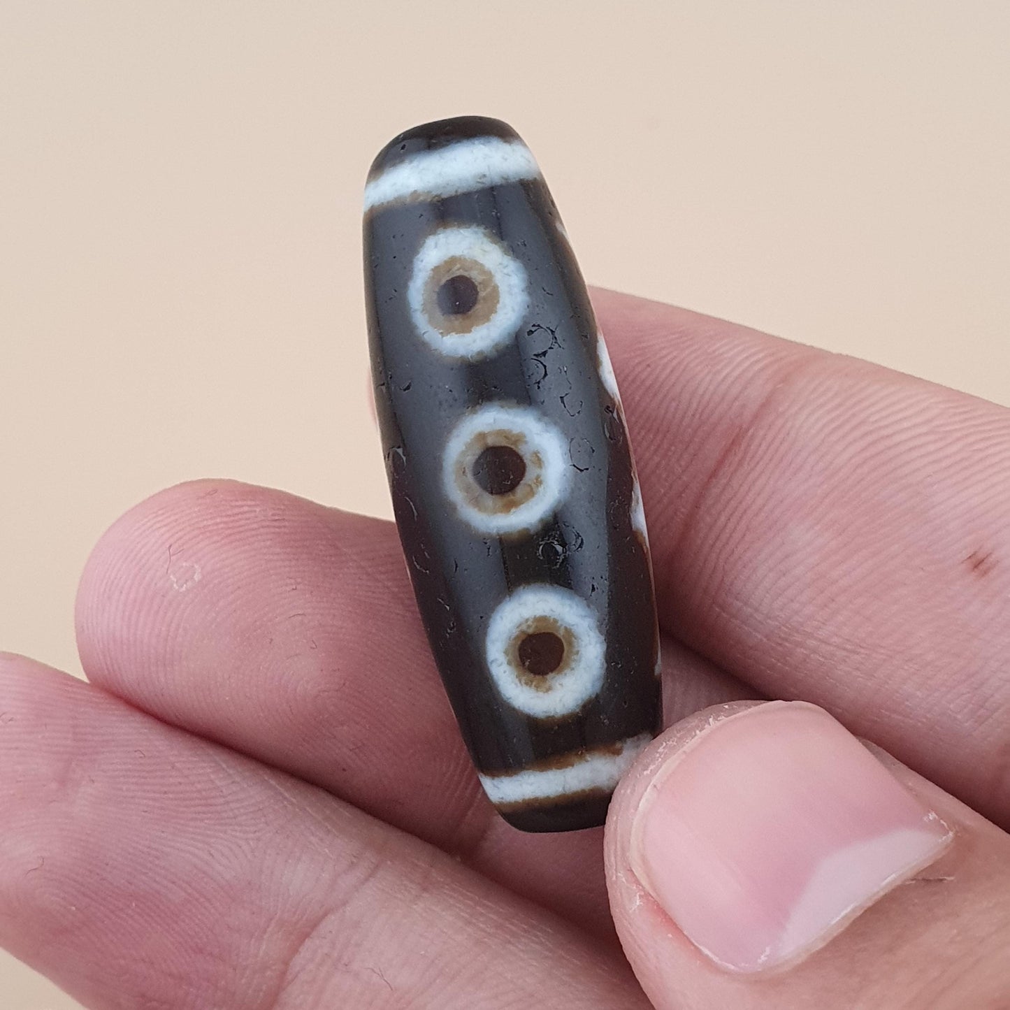 Vintage 5 Eyes Himalayan Tibetan Agate Dzi Bead Amulet Pendant