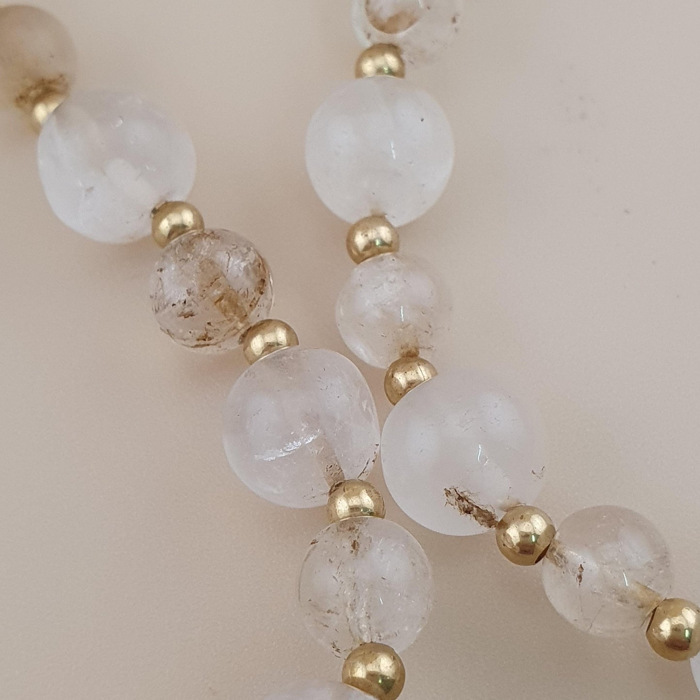 Vintage Himalayan Quartz with Rosary Big Quartz Pendant Beaded Necklace