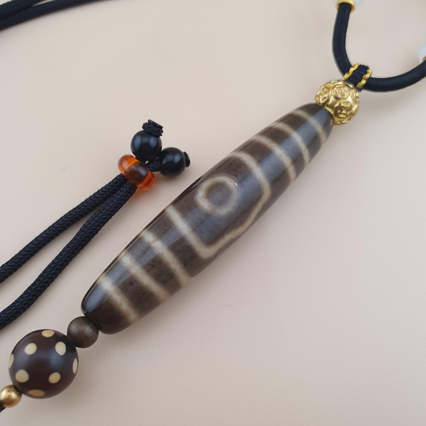 Seltene 3 Augen tibetische Dzi Perle Vintage Achat Talisman Halskette Amulett Anhänger