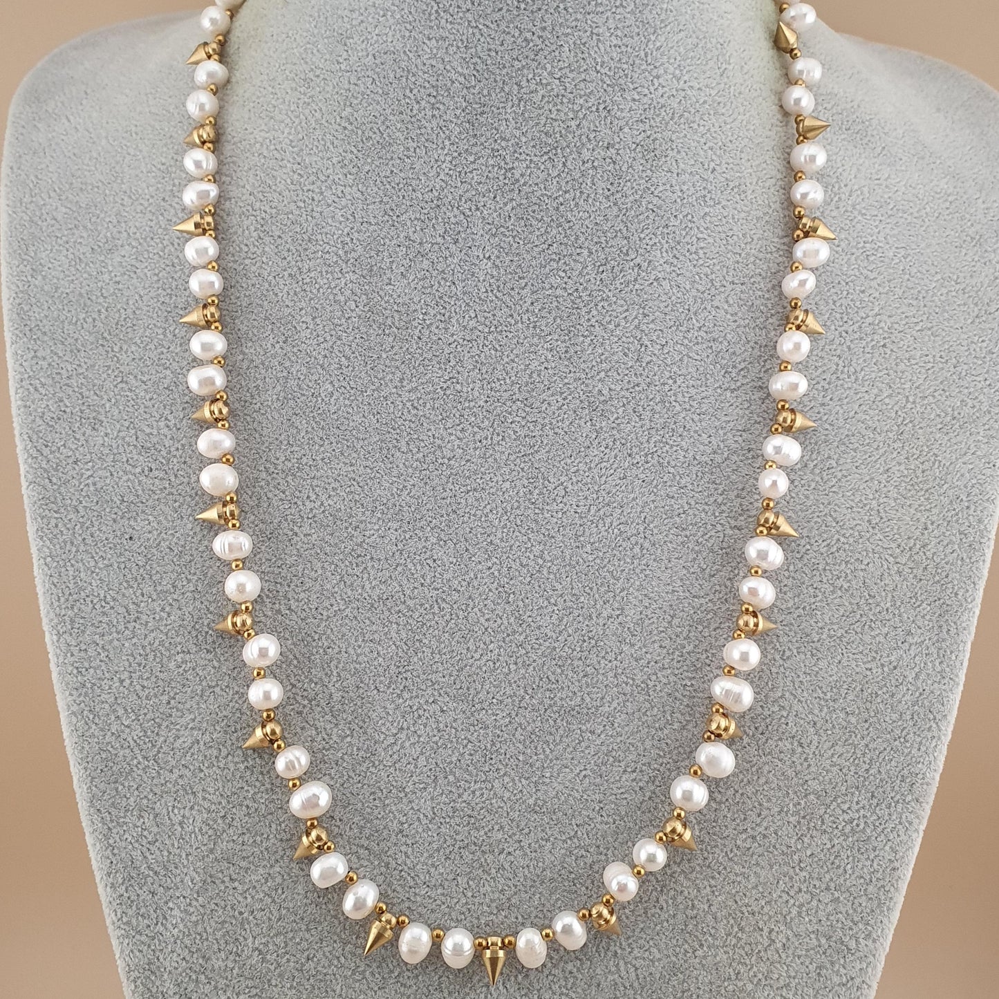 Classic Freshwater Pearl with Brass Beads Necklace
