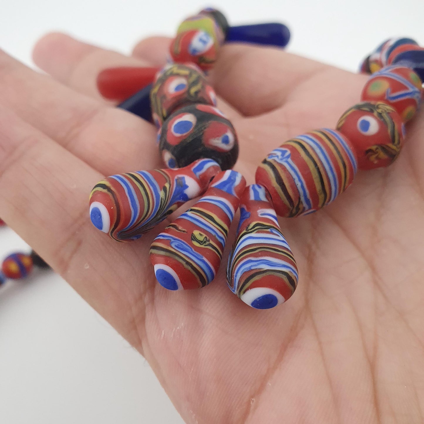 Antique Venetian Style Multicolor Glass Beads, Gabri & Floral Beads Necklace