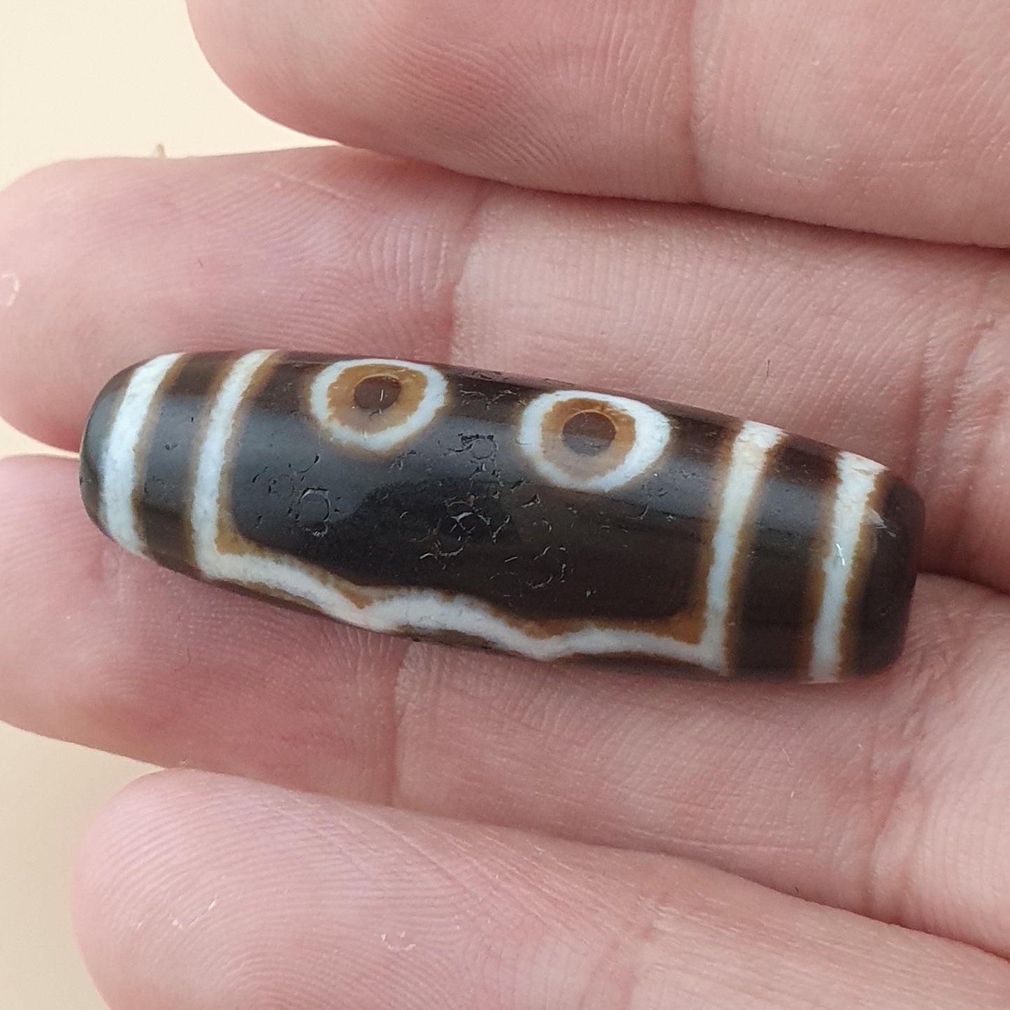 Vintage 5 Eyes Himalayan Tibetan Agate Dzi Bead Amulet Pendant