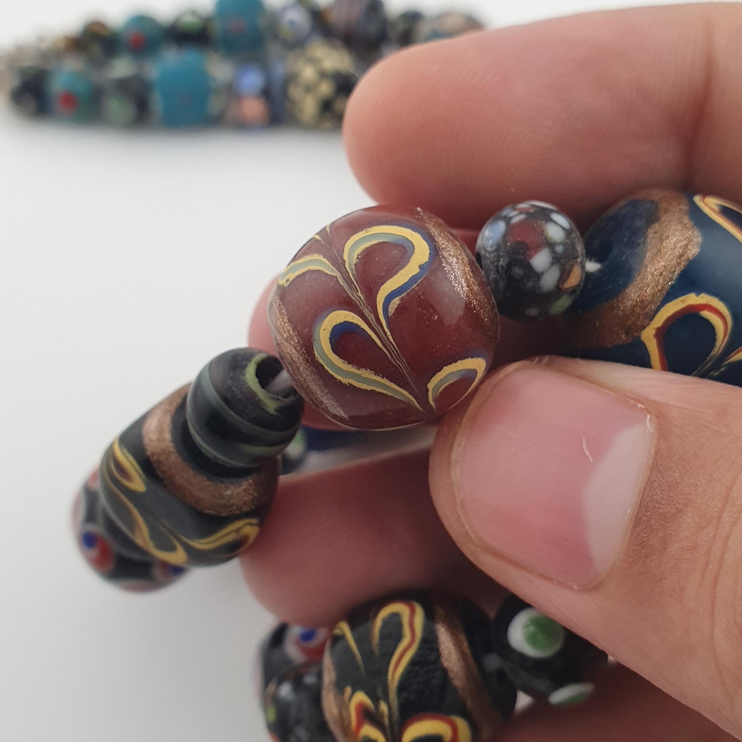 Antique MultiColor Venetian Style Mix Glass Beads Necklace