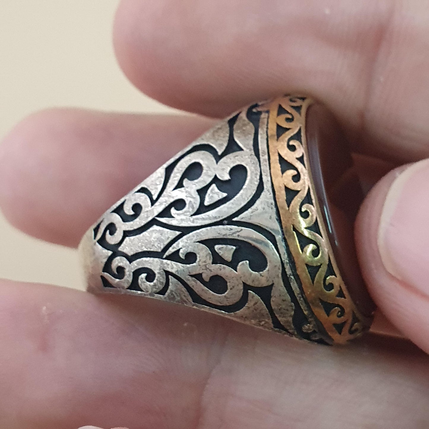 Vintage-inspirierter Achat- & Silberring Elegantes handgefertigtes Design