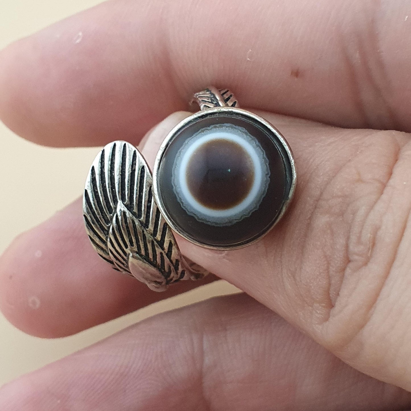 Lot Of 2 Vintage Suliemani Eye Agate Brass Rings
