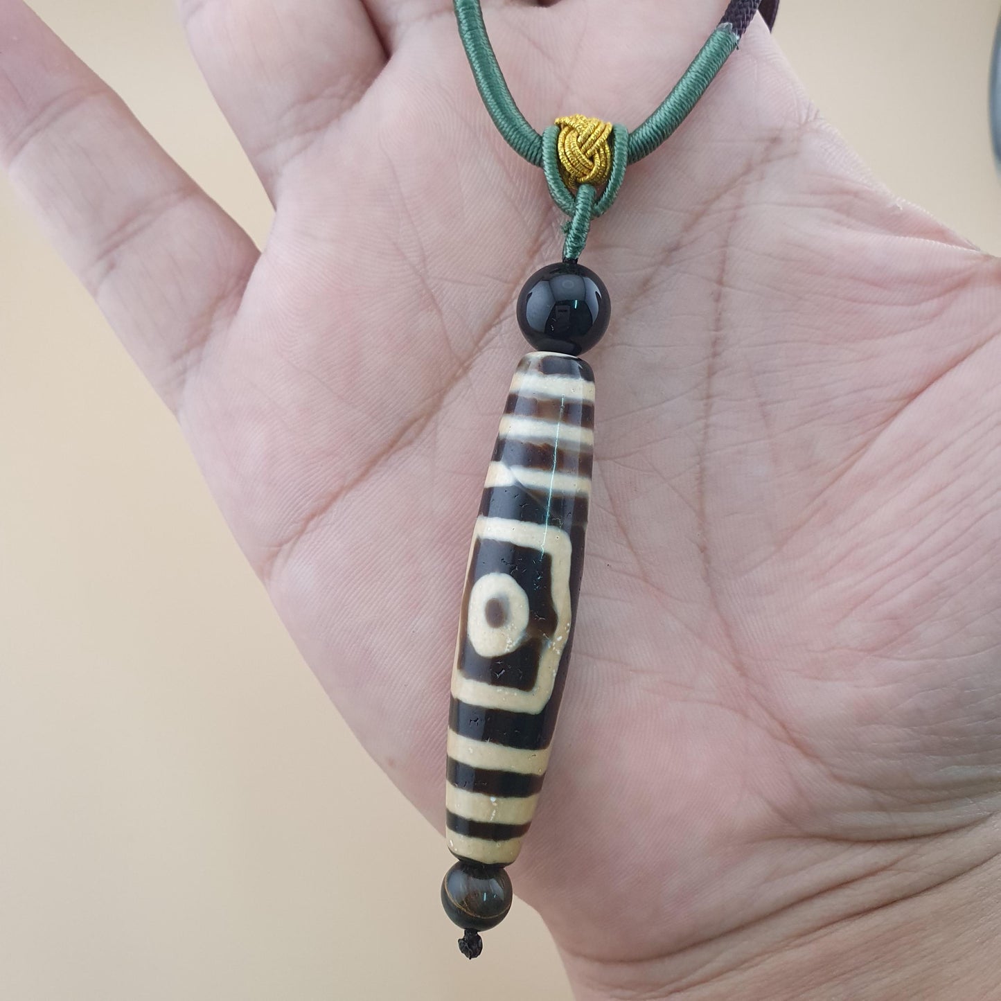 Vintage 3 Augen Himalaya-Tibet-Achat-Dzi-Perlen-Amulett
