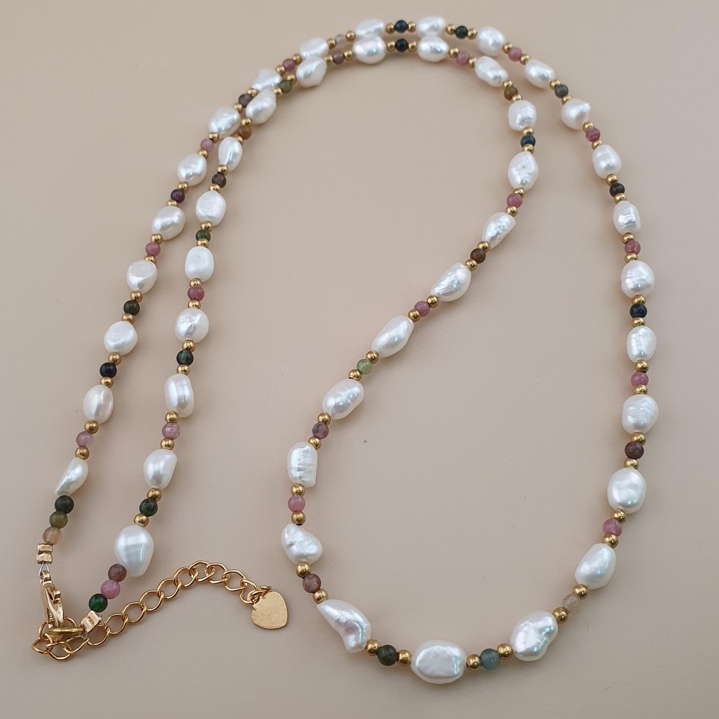 Freshwater Pearls with Tourmaline Gemstone Beads Necklace