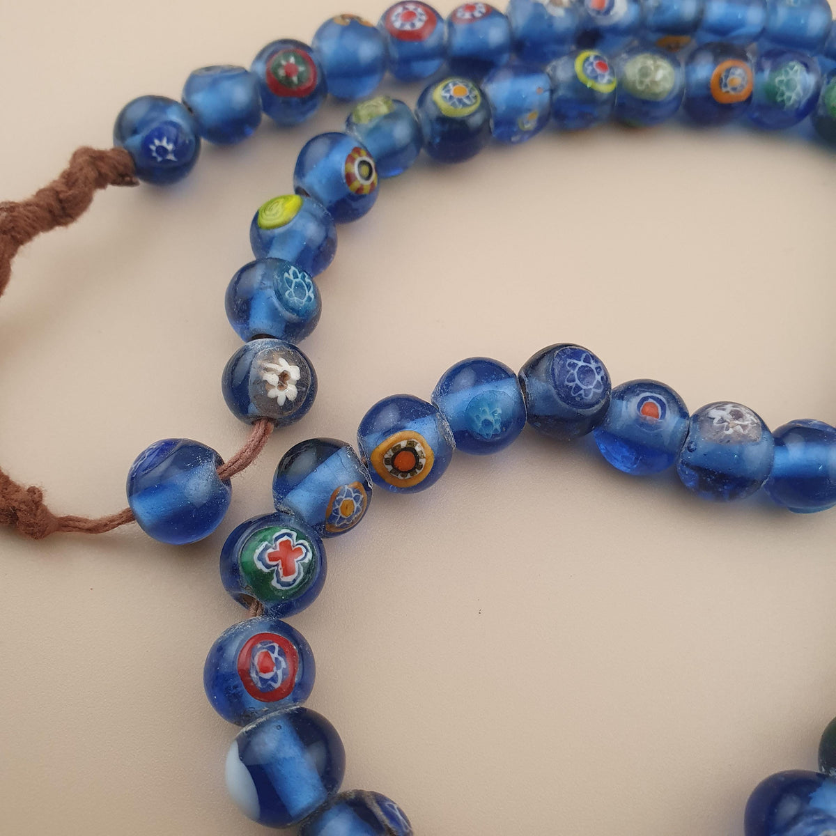 Vintage African Style Eyes Glass bead Necklace 22 inches