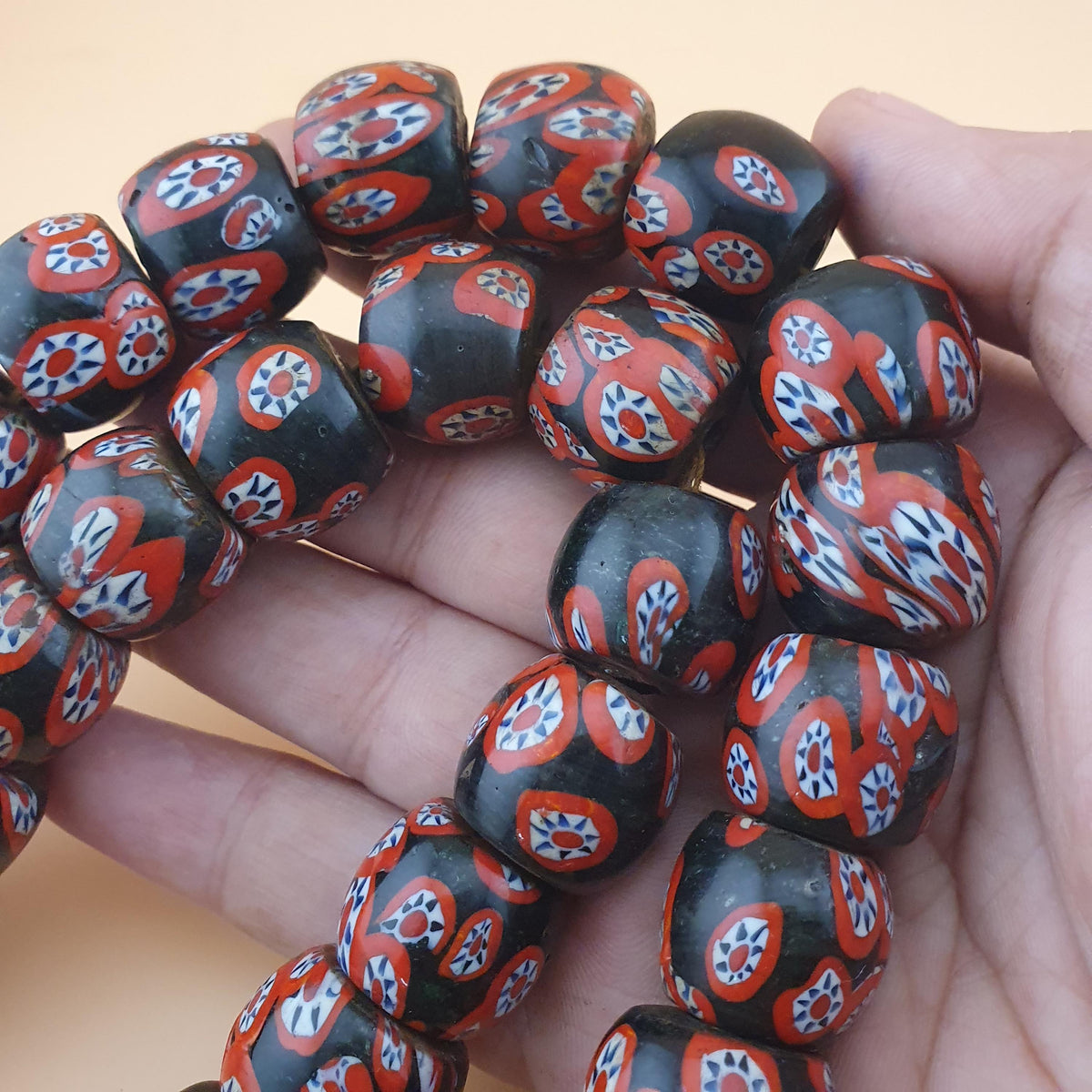 Venetian Style Floral Glass Bead Necklace Strands Antique Design