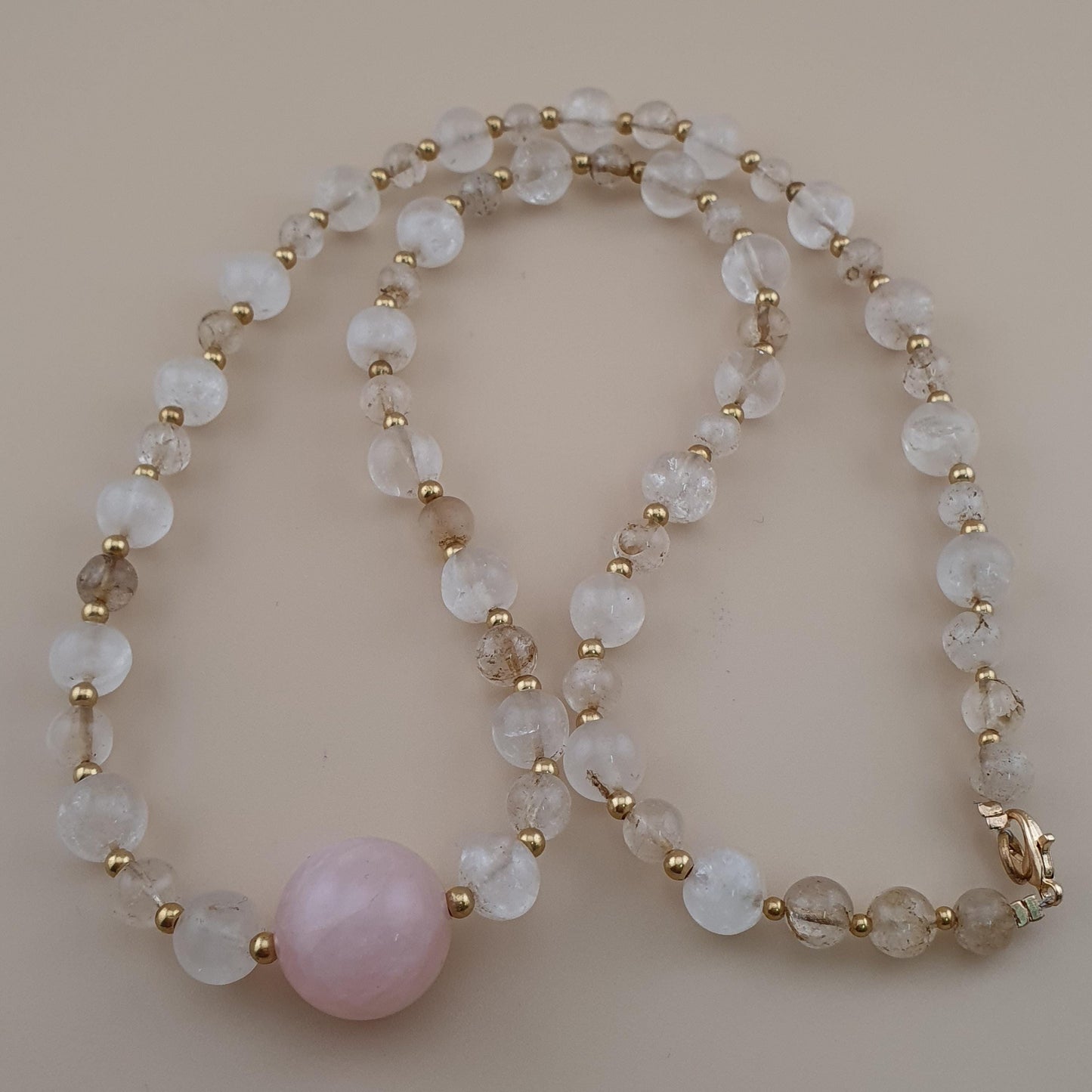 Vintage Himalayan Quartz with Rosary Big Quartz Pendant Beaded Necklace