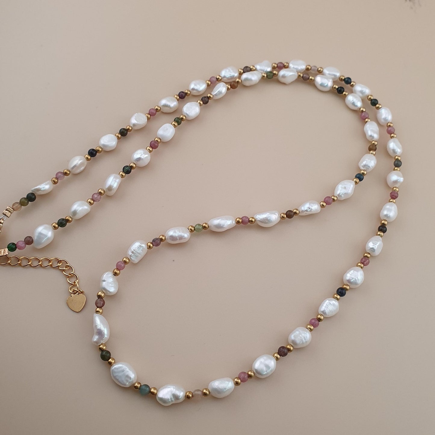 Freshwater Pearls with Tourmaline Gemstone Beads Necklace