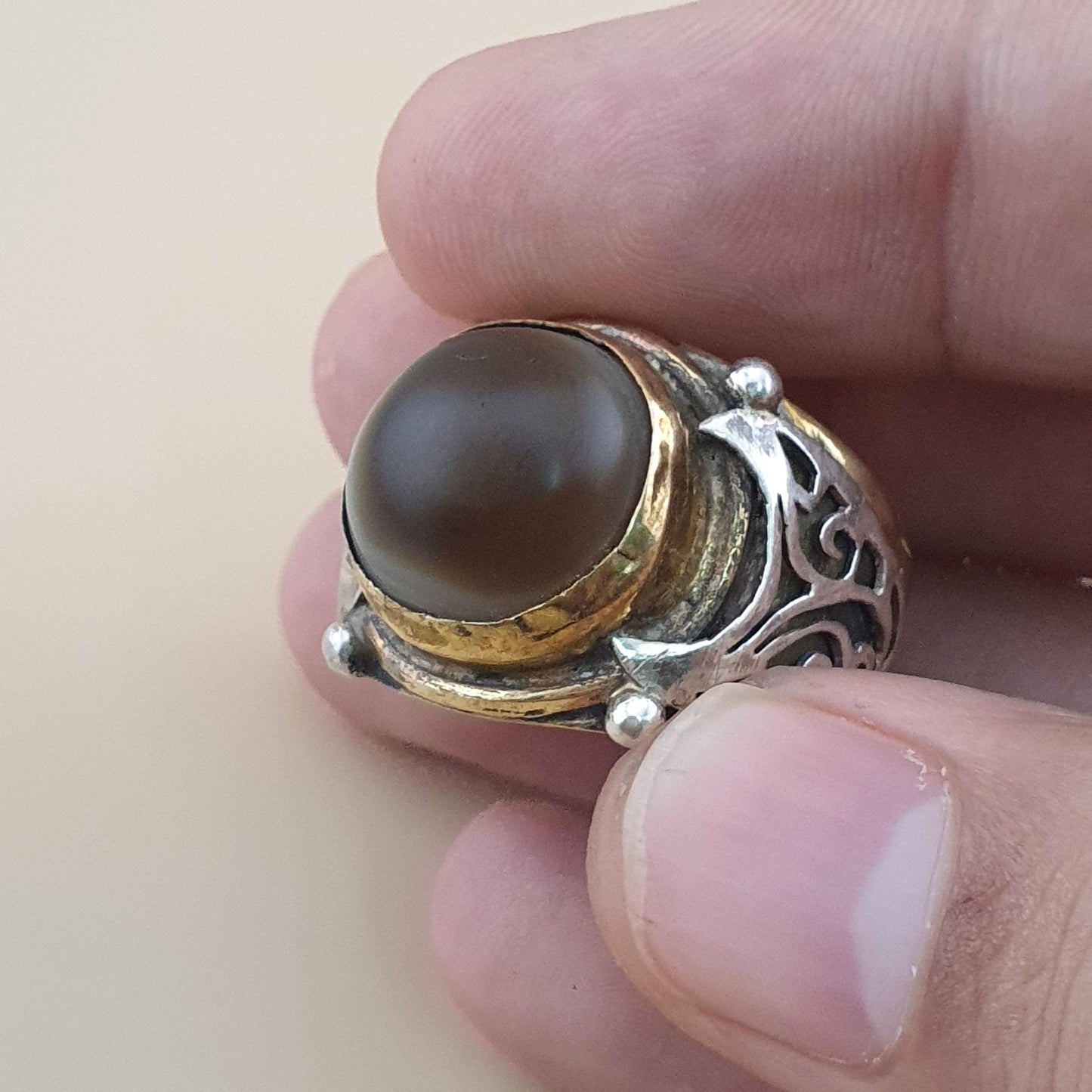 Natur Sulemani Augen-Achat Edelsteinring Antik Messing Silber Design# 169