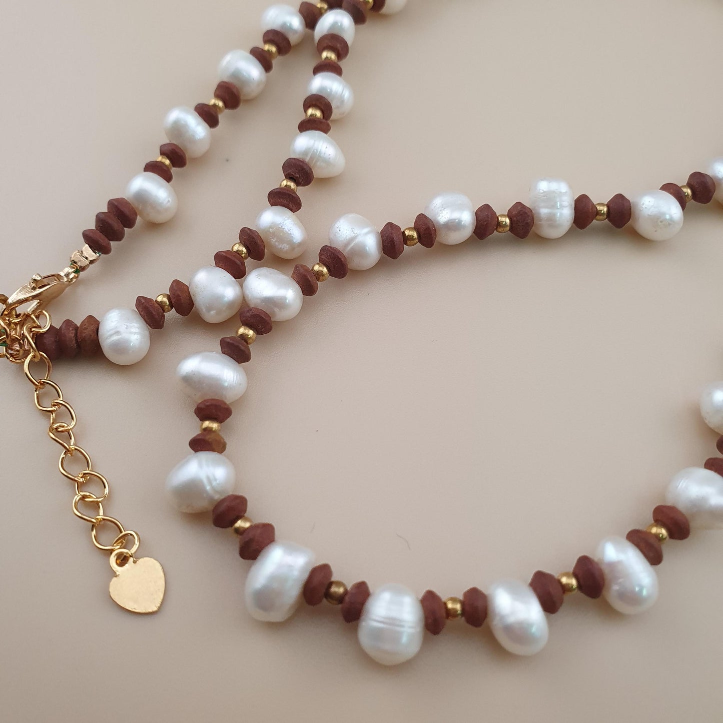 Natural Freshwater Pearl Necklace with Vintage Tiny Jasper Beads
