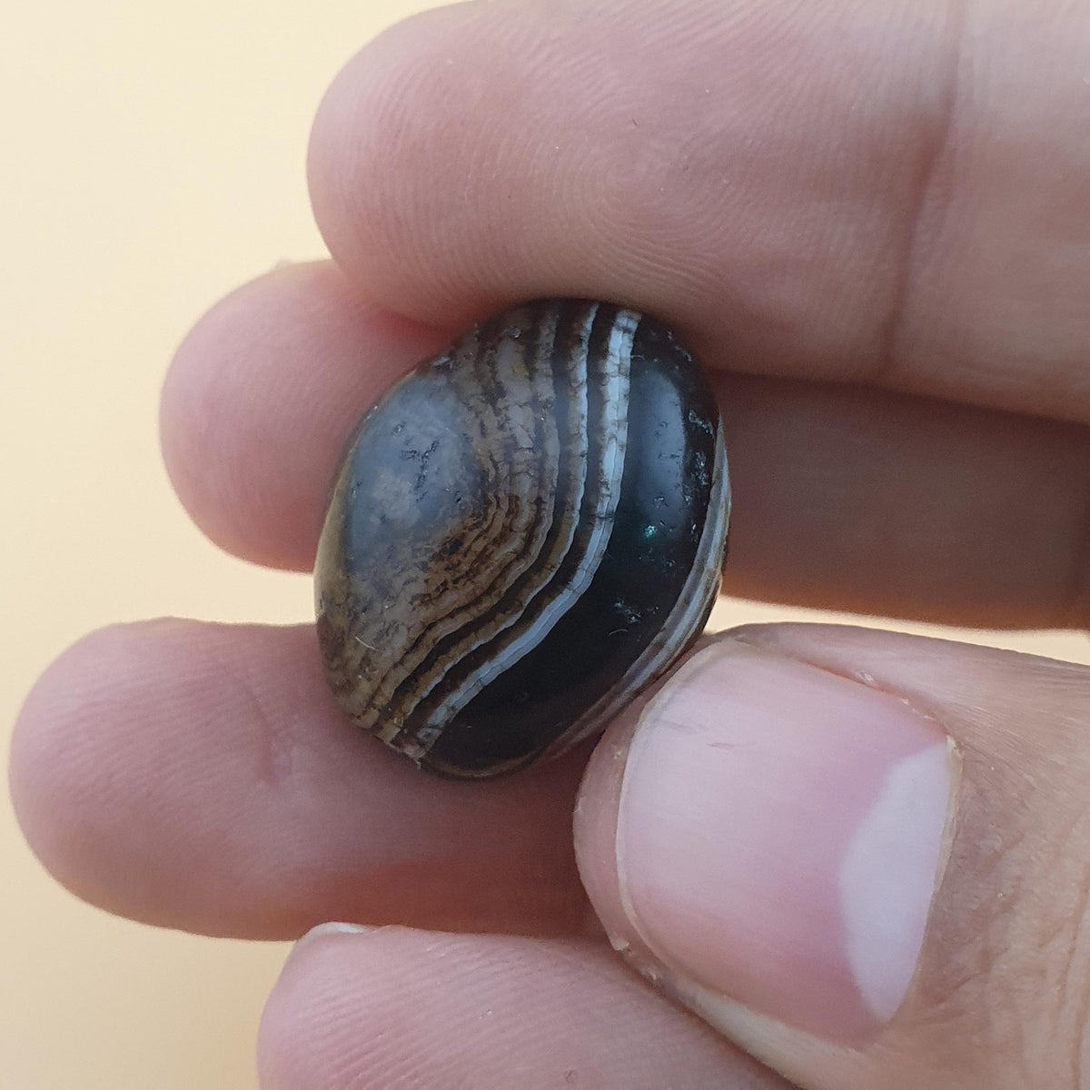 Perle d'agate Suliemani vintage naturelle pour amulette 21,6 mm x 17,2 mm