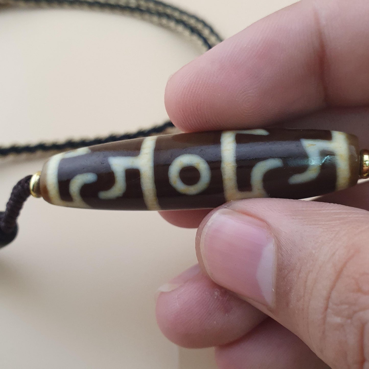 Vintage Himalaya Tibet 3 Augen Einzigartiges Muster Achat Perlen Anhänger Halskette