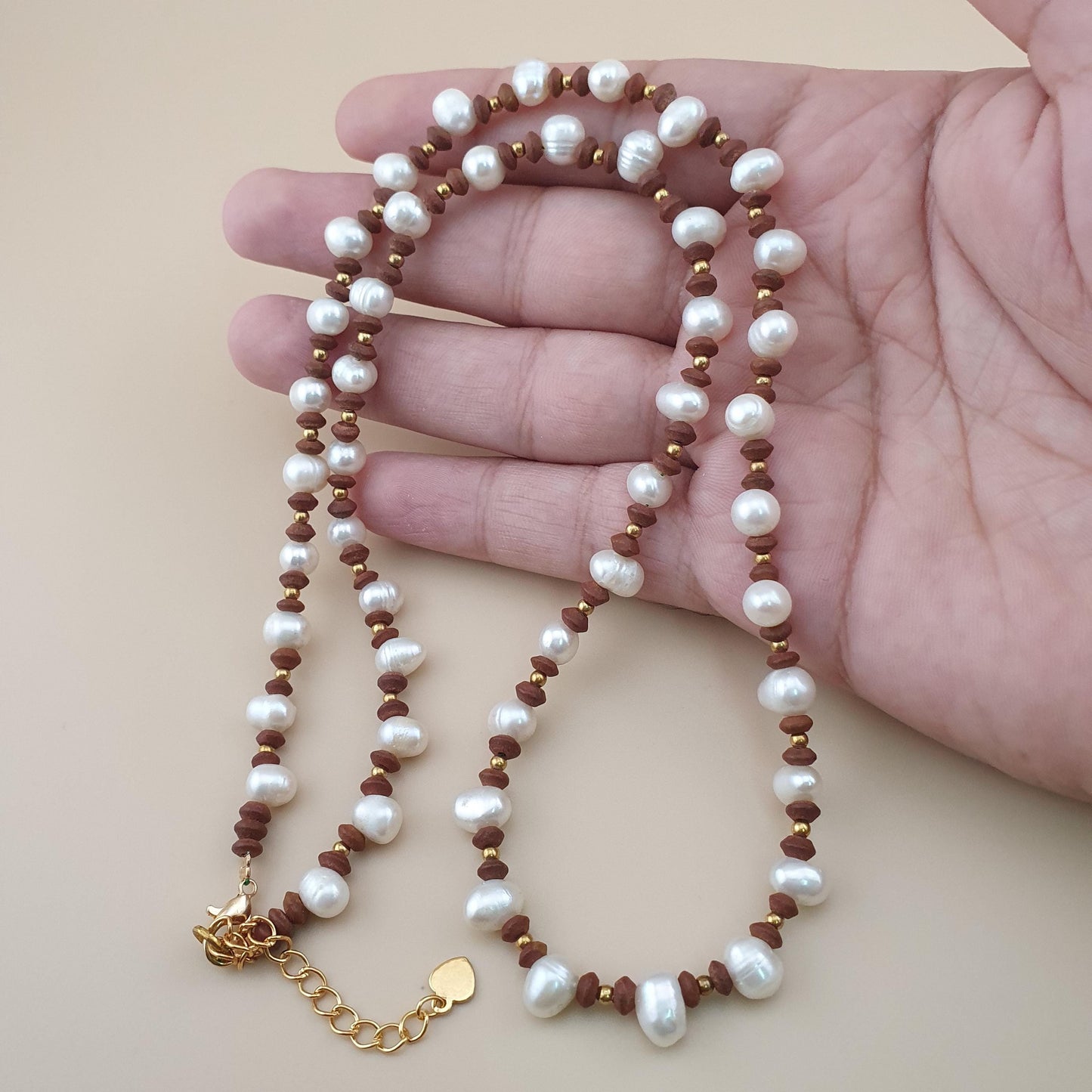 Natural Freshwater Pearl Necklace with Vintage Tiny Jasper Beads