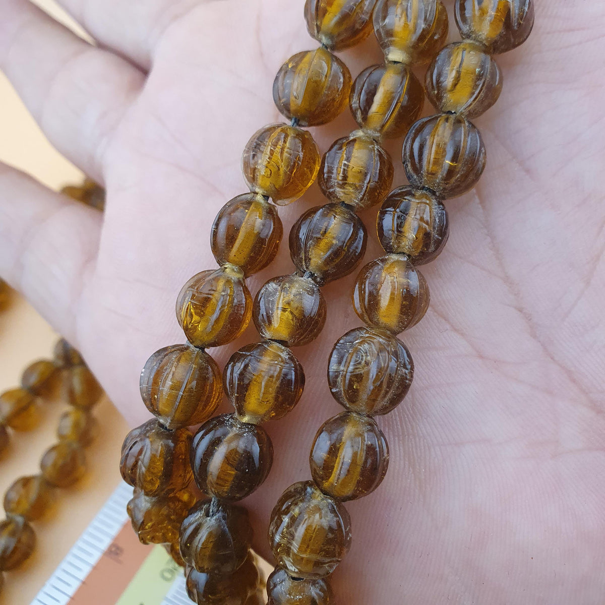 Vintage MultiStrands Melon Shape African style Glass Beads Necklace 18 inches