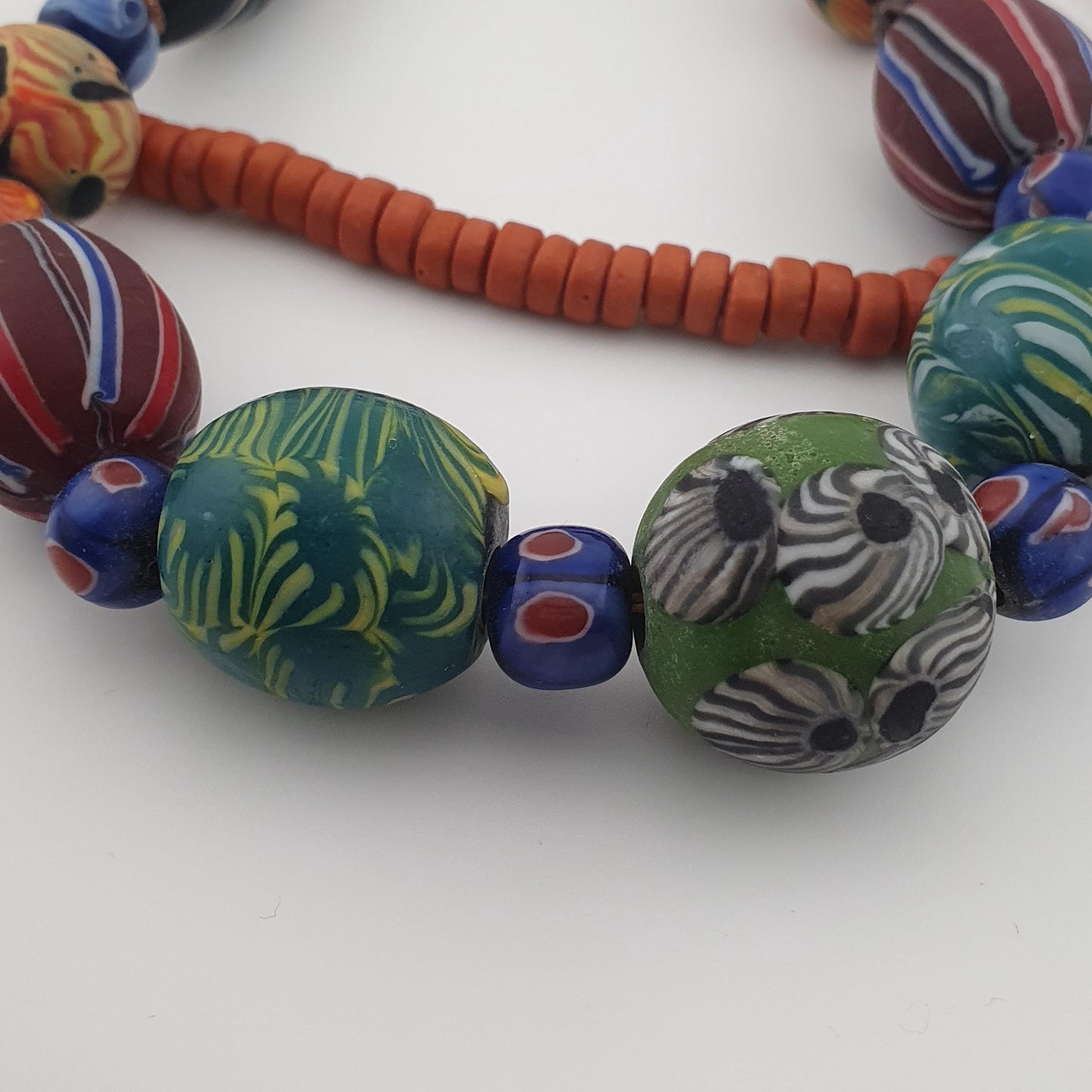 Antique Venetian Style Mix Gabri & Floral Glass Beads Necklace