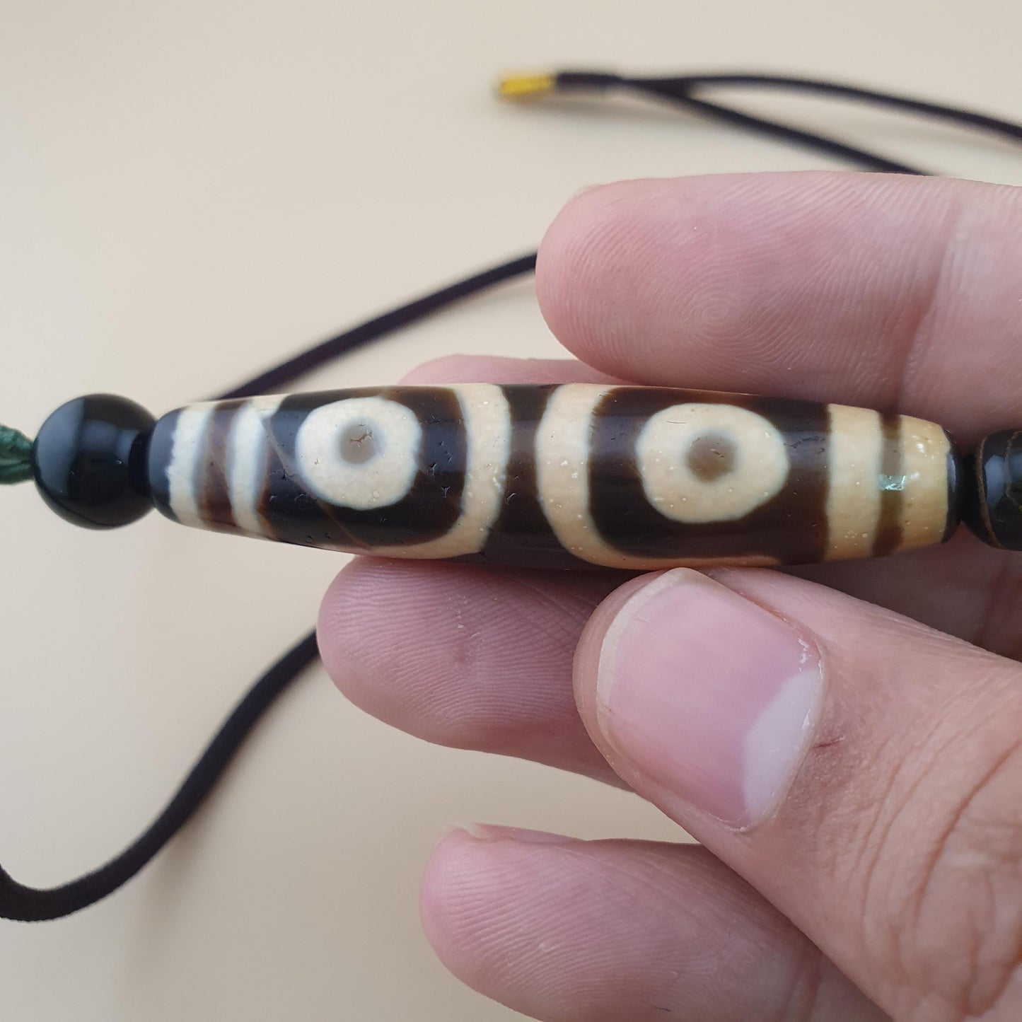 Vintage 3 Augen Himalaya-Tibet-Achat-Dzi-Perlen-Amulett