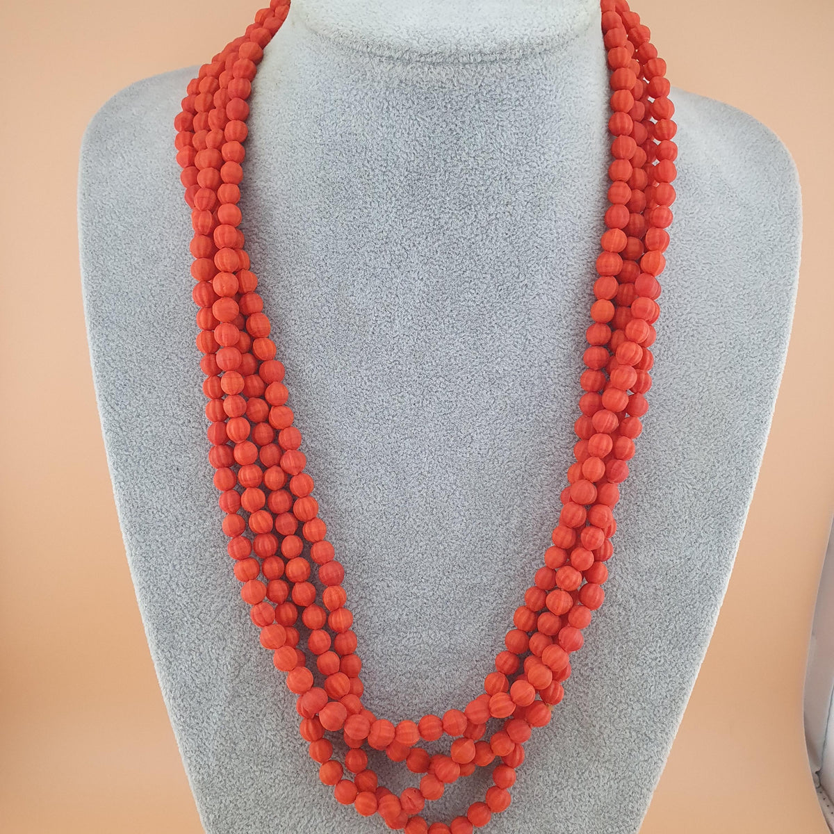 Lot de 4 Colliers de Perles de Verre Vintage en Forme de Melon Style Africain