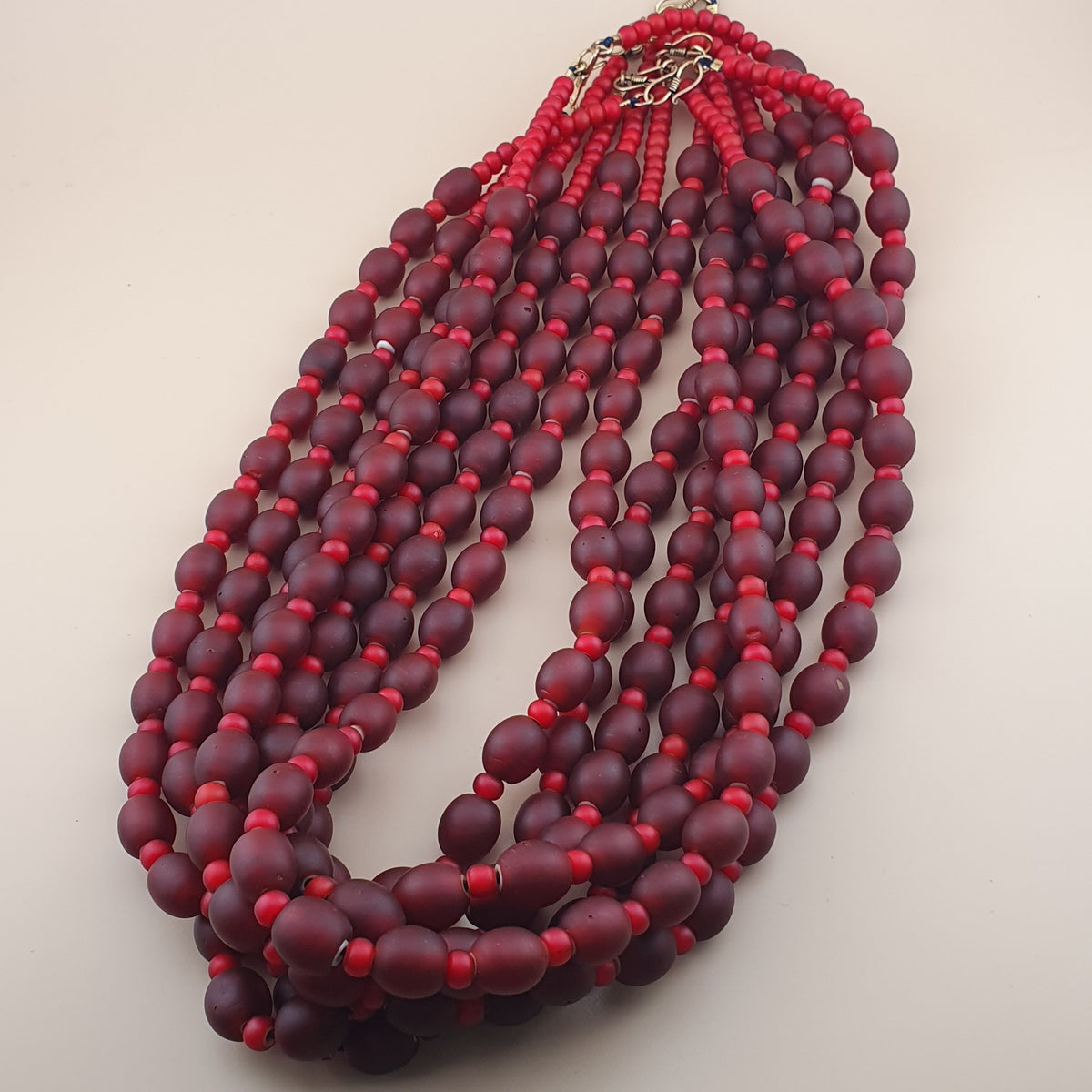 Vintage Venetian Red Whiteheart Beaded Necklace 6.3mm - 12.6mm