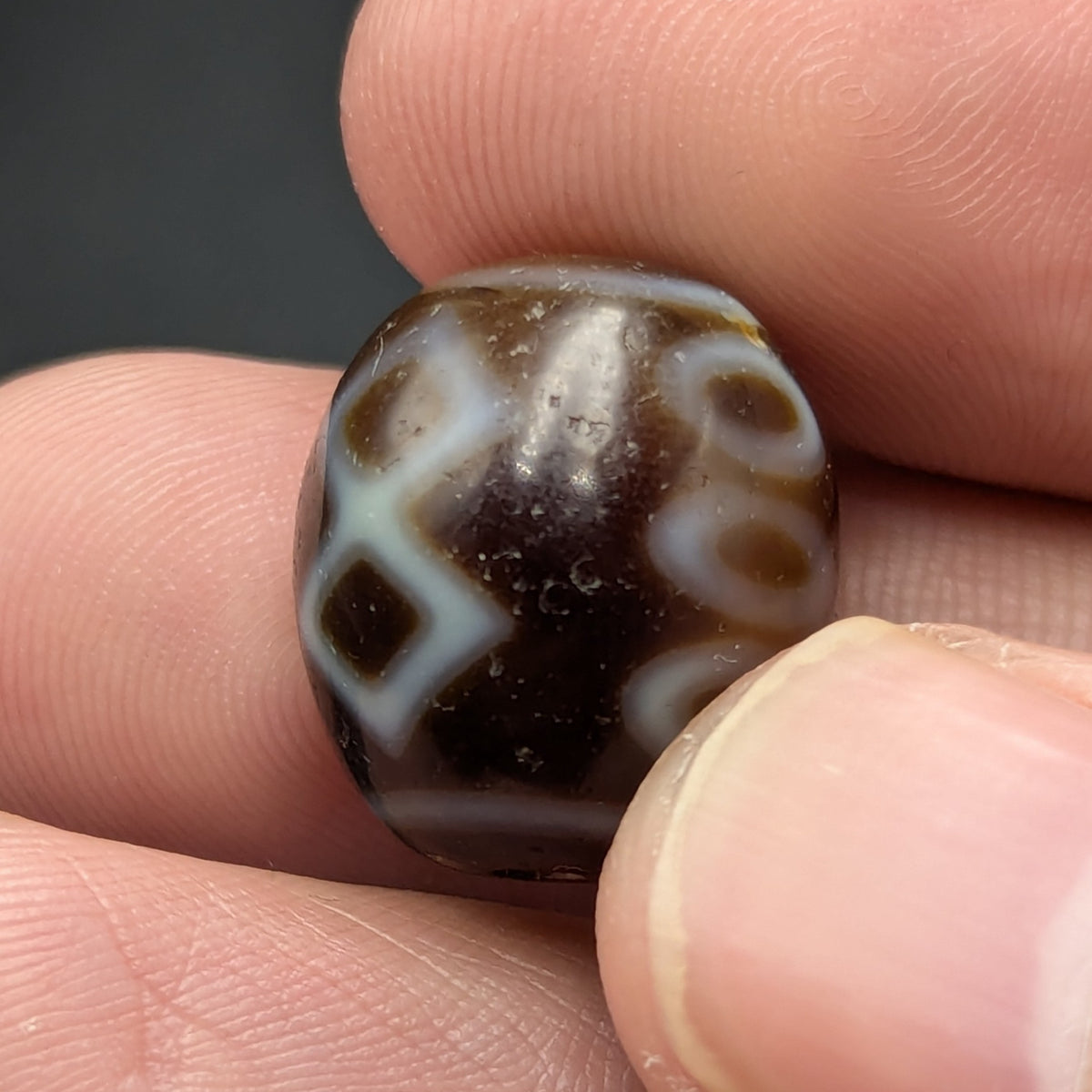 Lot de 2 Perles Vintage en Agate Dzi Tibétaines de l'Himalaya