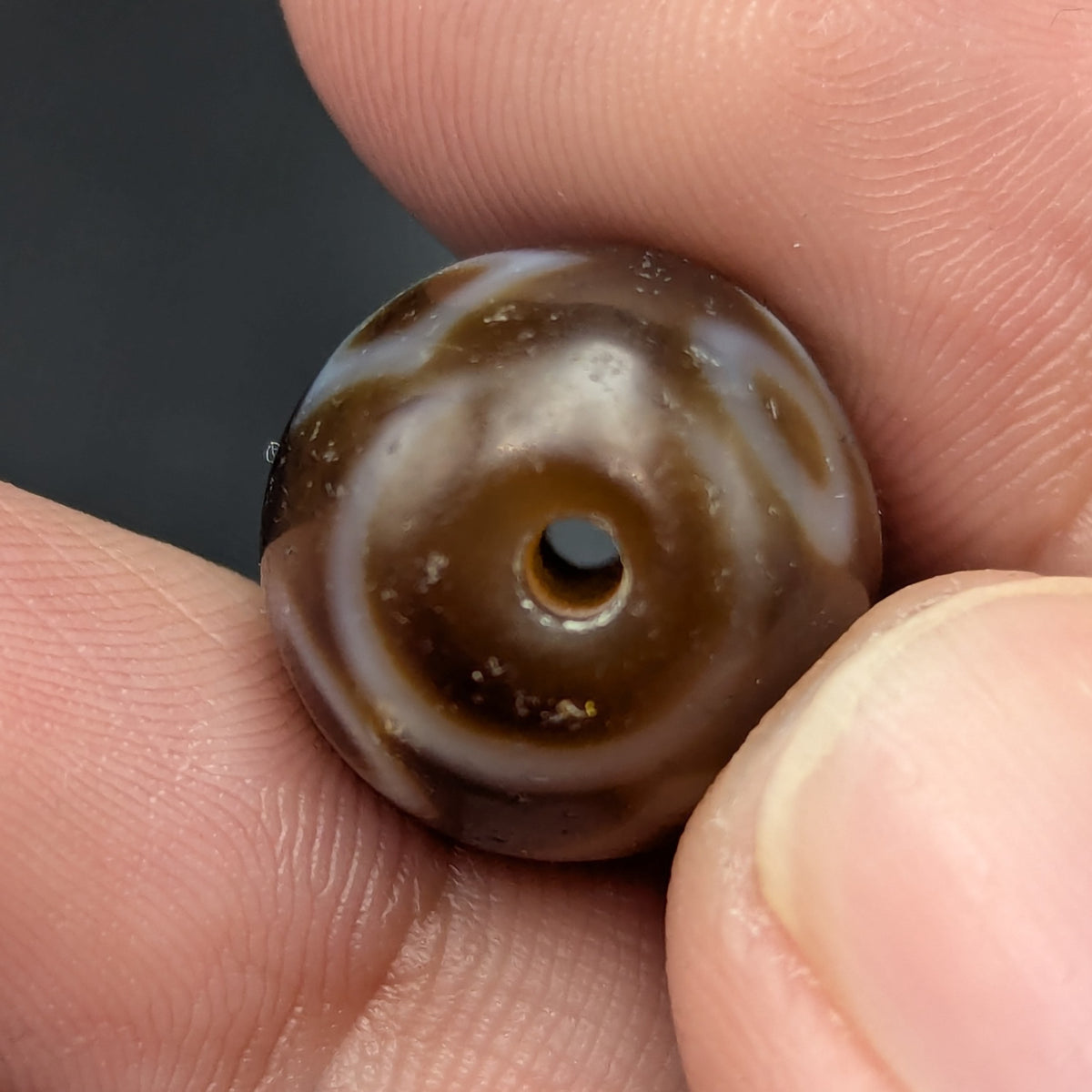 Lot de 2 Perles Vintage en Agate Dzi Tibétaines de l'Himalaya