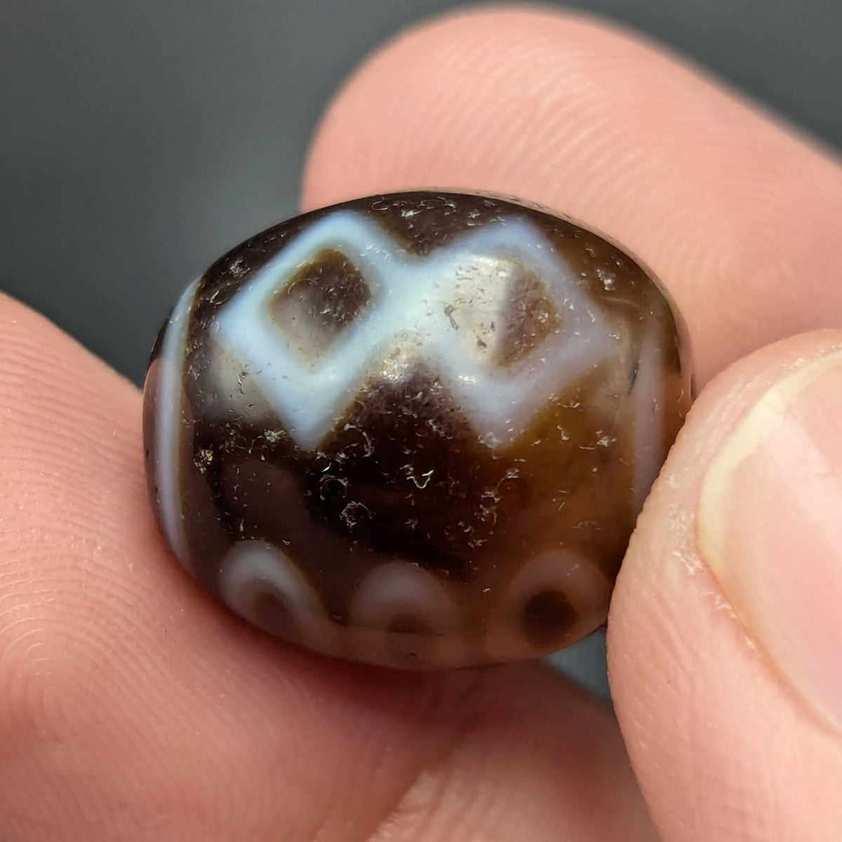 Lot de 2 Perles Vintage en Agate Dzi Tibétaines de l'Himalaya