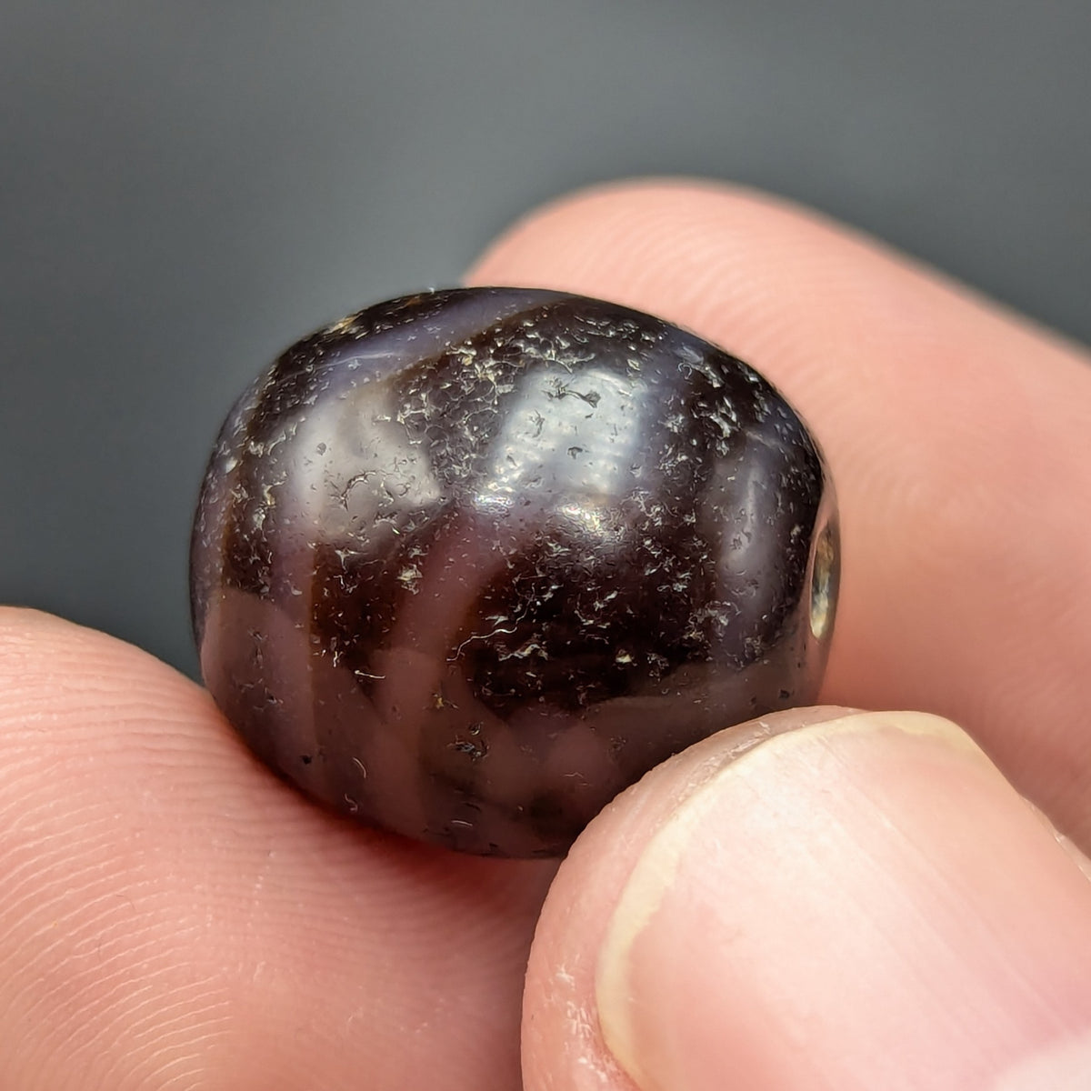 Lot de 2 Perles Vintage en Agate Dzi Tibétaines de l'Himalaya