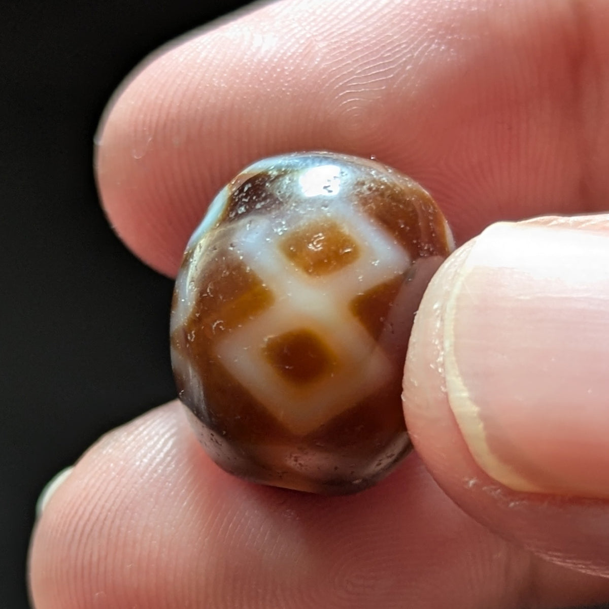 Lot de 2 Perles Vintage en Agate Dzi Tibétaines de l'Himalaya